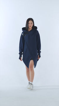 woman wearing blue hoodie